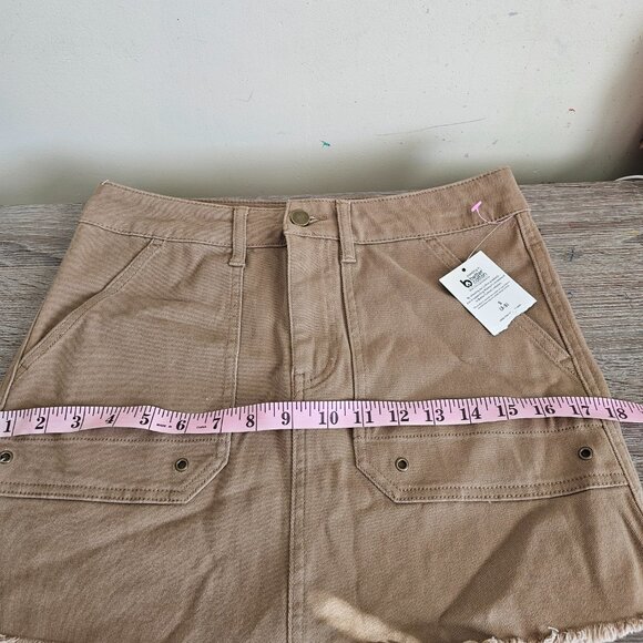New! No Boundaries Khaki Cargo Mini Skirt – Frayed Hem Size S - Picture 5 of 7